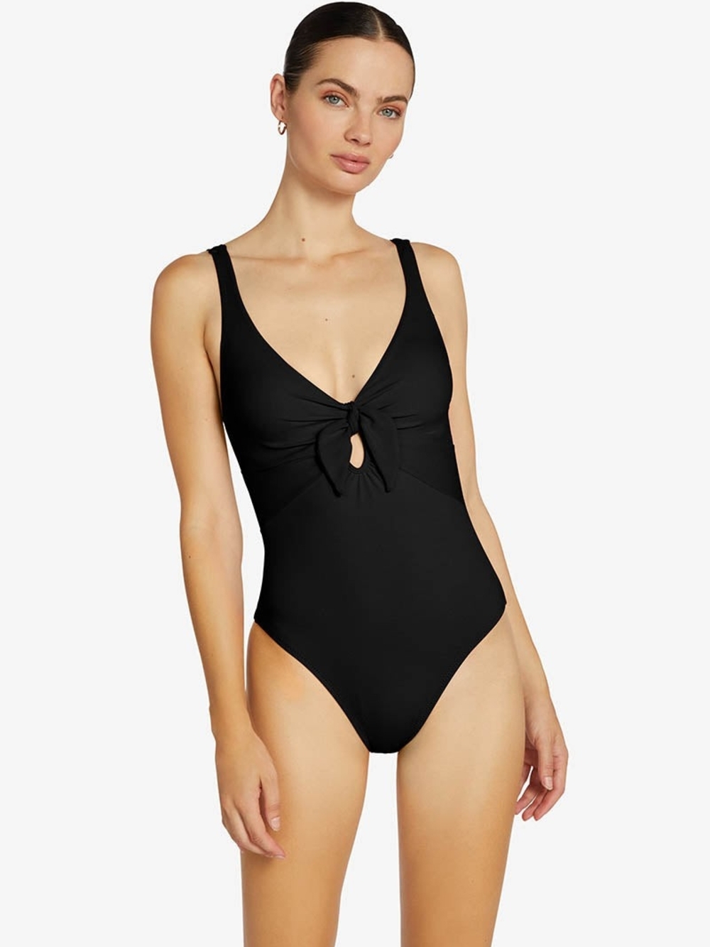 Black Tie-Front One-Piece Swimsuit